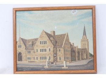 Vintage Signed Oil On Board *nutfield Collage Oxford*