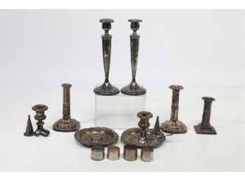 Group Of  Silver Plate Candle Stick Holders