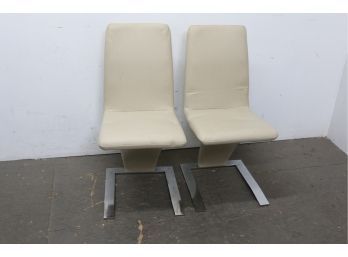Pair Of Mid Century Modern Chrome And Leather Designer Chairs