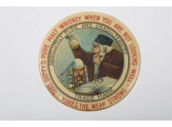 Late 1800's 'Duffy's Pure Malt Whisky' Quack Medicine Cure Pocket Advertising Mirror Top Only