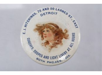 Early 1900's E. J. Hitchings, Coaches, Coupes, And Light Livery, Chicago IL Advertising Mirror Top