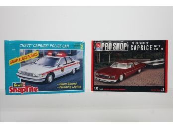 Revell Snaptite Chevy Caprice Police Car & AMT 76 Chevy Caprice W/Trailer Car Models ~ Both New In Boxes