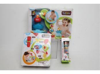 3 New Infant Baby Toys ~ 2 YooKidoo  Bath Toys & Halilit Rainmaker Toy