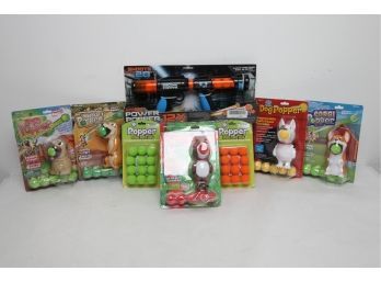 Animal Popper Toy Lot W/extra Balls & Atomic Power Popper Gun