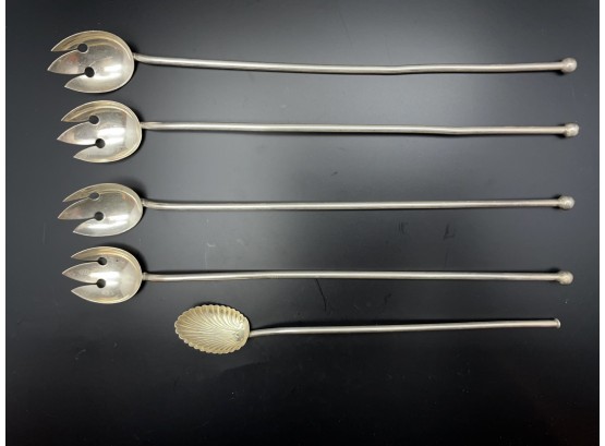 5 Sterling Silver Straw Spoons For Iced Tea, Lemonade Or Cocktails