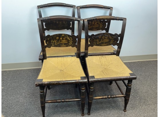 4 Antique Hitchcock Style Chairs Rush Seat