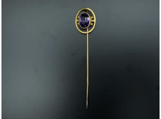 Antique Amethyst 14k Gold Stick Pin, Circa 1910
