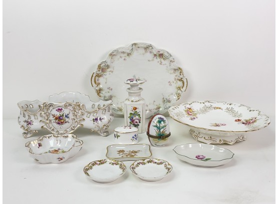 Vintage Floral China Lot 11 Pieces Including Haviland Limoges