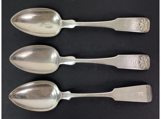 3 Coin Silver Serving Spoons C. A. Burr And W. C. Dusenburg