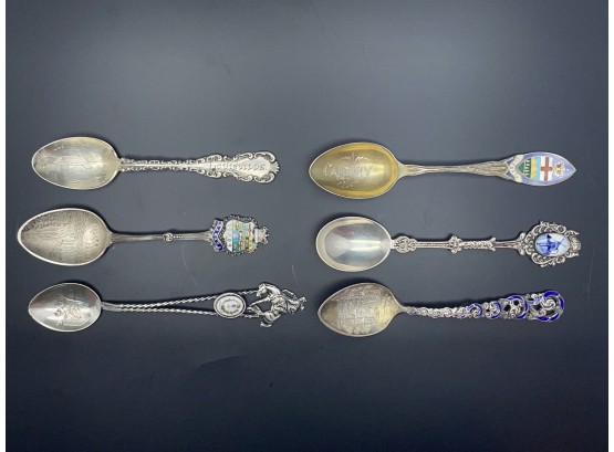 6 Silver Souvenir Demitasse Spoons