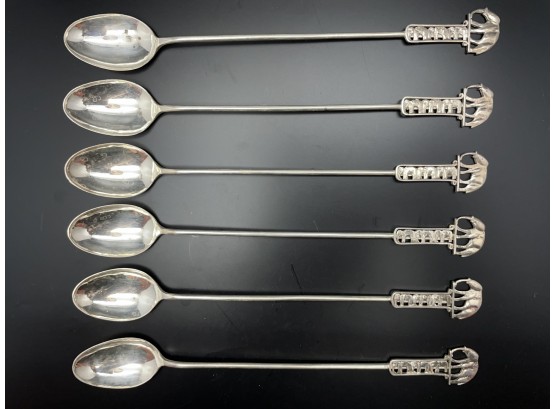 6 Vintage Elephant Decorated Iced Tea Spoons