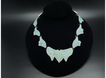 Taxco Mexican Sterling Silver And Inlay Necklace