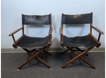 2 Telescope Folding Furniture Co. Folding Chairs, Leather Seats