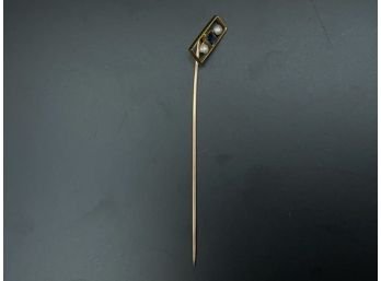 Antique 10k Gold, Seed Pearl, And Sapphire Stick Pin, Circa 1900