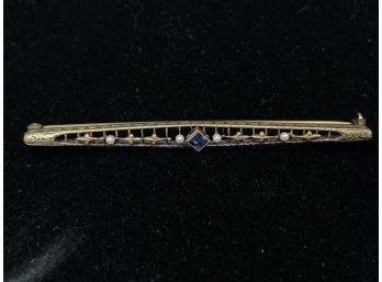 Gold, Pearl And Sapphire Bar Pin, Circa 1890
