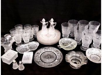 Duncan Miller Glass Sandwich Pattern Set Service For 7 With Extras