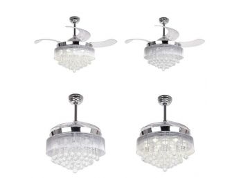 46 Inch Ceiling Fan Light Kit Remote Control LED Indoor Chrome Retractable Decor