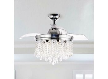 46 Inch Chrome Downrod Mount Retractable Chandelier Ceiling Fan Light And Remote