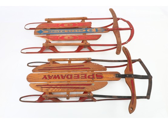 Pair Of Vintage Sleds Royal Racer & Red Wagon
