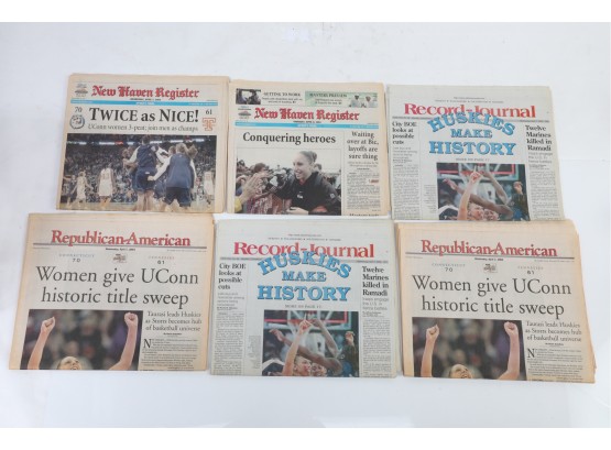 Lot Of 6 Vintage UConn Huskies Basketball Newspapers
