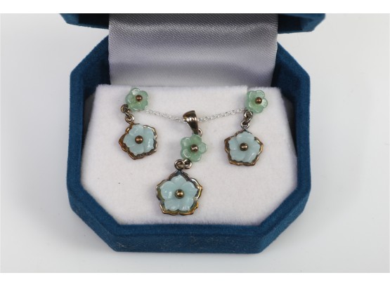 Sterling Silver Flower Necklace And Earring Set