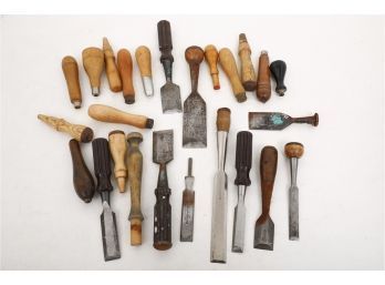 Lot Of Various Chisels, Wooden Handles