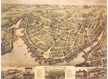 Vintage Printed Map Of New London CT 1876 Poster
