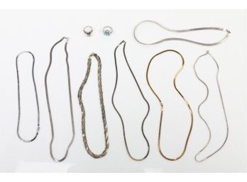 9pc Sterling Silver Lot Jewelry Chains And Rings