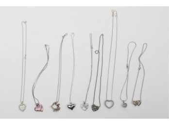 9pc Sterling Silver Heart Necklaces