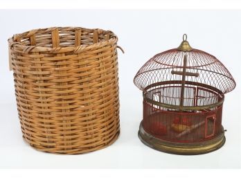 Vintage Brass Bird Cage W/ Basket