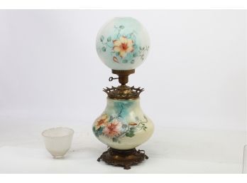 Handpainted Floral Glass Parlor Lamp