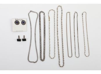 9pc Sterling Silver Lot Chains, Cufflinks, Earrings