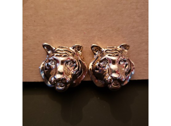 Spectacular Pair Of Vintage Gold Lion's Head Clip On Earrings