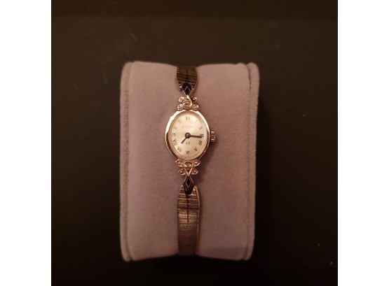 Ladies Vintage Silver Bulova Manual Watch With Accenting Diamonds - 10k Rolled Gold