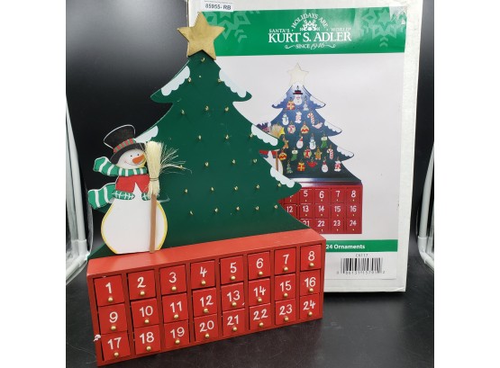 NEW IN BOX Kurt S. Adler Wooden Advent Calendar With 24 Ornaments