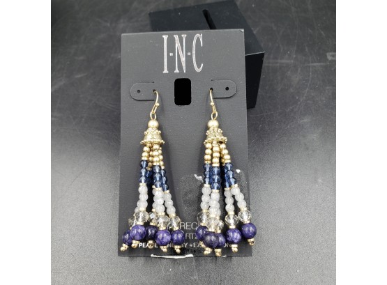 NEW Gold Semi Precious Blue Quartz Dangle Tassel Earrings Peace, Energy And Expression By INC