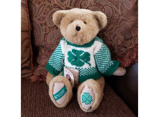 15' Boyds Bear - Lucky Liam Jointed Bear With Knitted Green White Shamrock Sweater