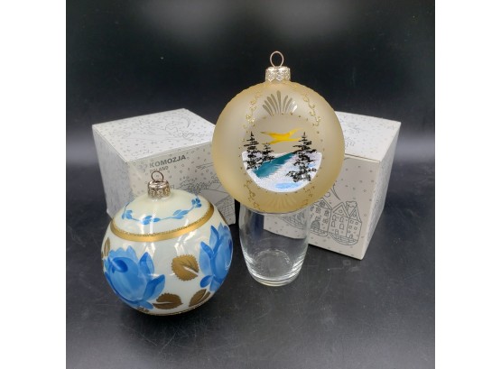 Lot Of 2 New In Box Komozja, Poland Glass Globe Ornaments