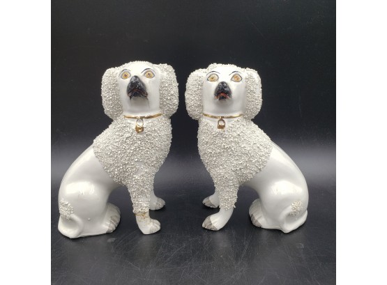 Pair Of Antique 7' White Porcelain Beswick Dogs - Staffordshire England