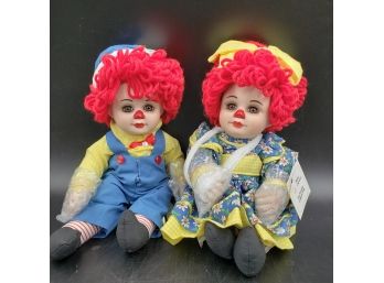 New With Tags 11' Porcelain Raggedy Ann And Raggedy Andy Dolls By Marie Osmond