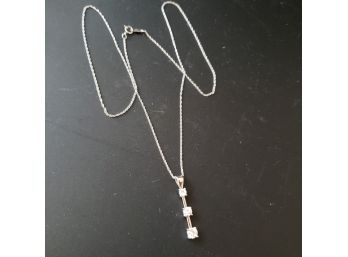 Solid 10k White Gold 3 Stone, Today, Tomorrow And Forever Necklace 18'
