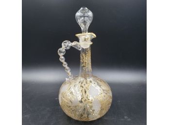 Antique 10.5' Czech Clear Decanter With Gold Overlay - Moser?