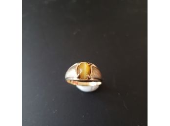 Solid 10k Yellow Gold Mens Tiger's Eye Ring - Size 7.5