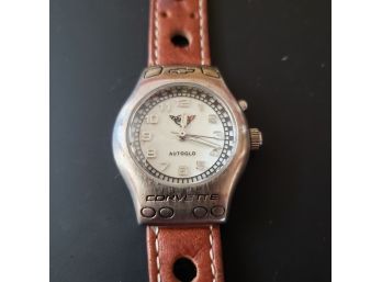 Ladies Vintage Official Corvette Watch With Leather Band - New Battery
