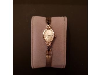 Ladies Vintage Silver Bulova Manual Watch With Accenting Diamonds - 10k Rolled Gold