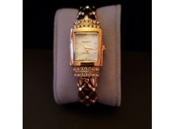 NEW Gruen Ladies Gold And Rhinestone Cuff Watch - New Battery