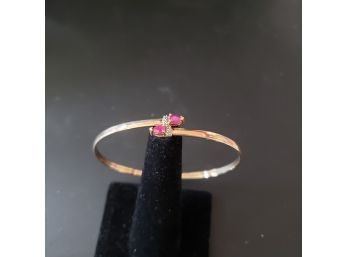 Solid 10k Yellow Gold Ruby And Diamond Cuff Bracelet