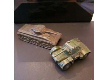 Vintage Military Diecast Toys 1956 Dinky Toy Armored Car 670  And Midge Toy Tank