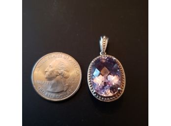 Large Sterling Silver And Cushion Cut Amethyst Pendant