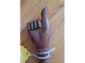 Solid Hand Carved Wooden Walking Cane With Fist With Thumb Up Carving
